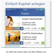 so sieht die auxmoney app auf dem iphone aus